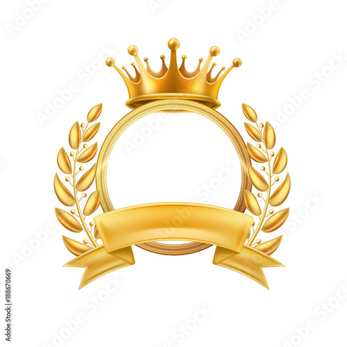 Gold crown laurel wreath winner frame isolated
