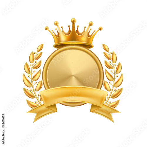 Gold crown laurel wreath winner frame isolated