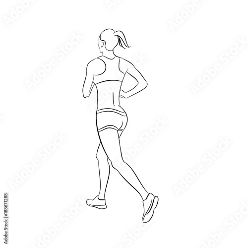 Line drawing of a running woman silhouette