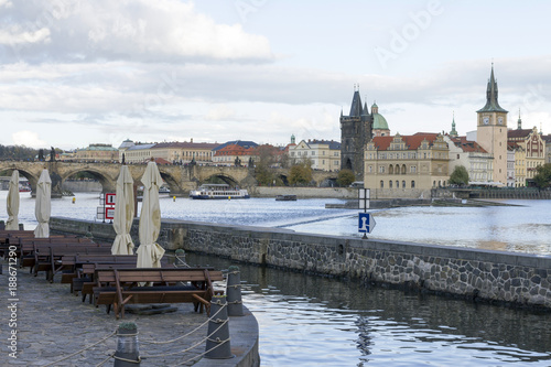 Charles Bridge with the Vltava river in Prague photo