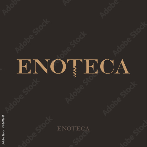 Enoteca logo. Wine store logo. A beautiful lettering, and a corkscrew, like the letter T.