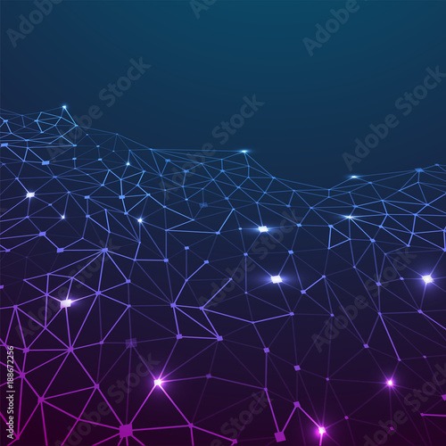 Blockchain network concept , Distributed ledger, computer connection technology, matrix coded background.