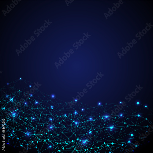 Blockchain network concept , Distributed ledger, computer connection technology, matrix coded background.