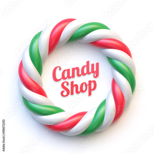 Candy cane circle frame on white background