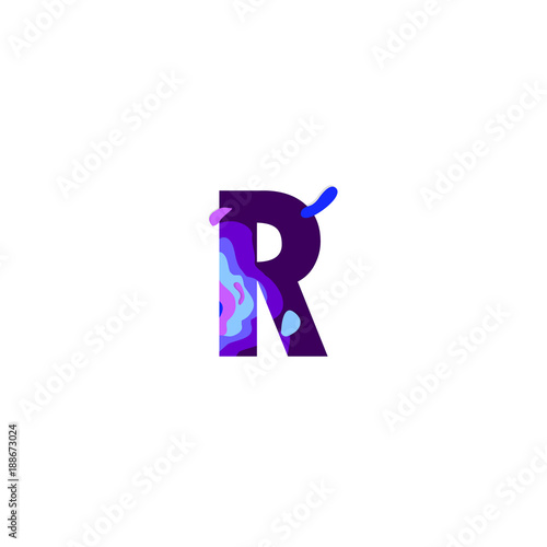 Paper cut letter R. Realistic 3D multi layers papercut effect isolated on white background. Colorful character of alphabet letter font photo