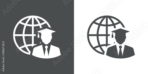  Icono plano abstracto mundo con graduado en gris y blanco