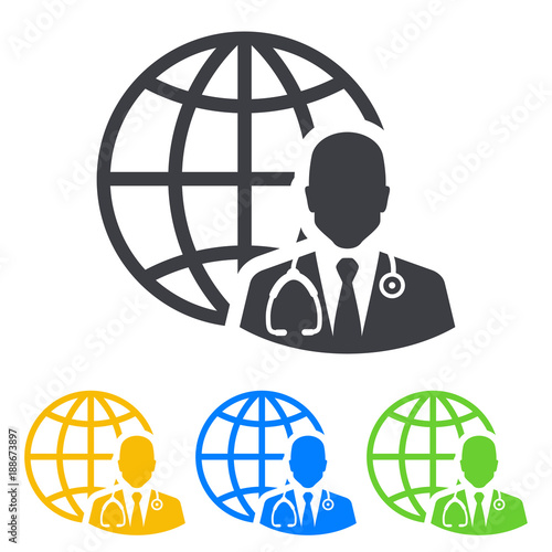 Icono plano abstracto mundo con médico en varios colores