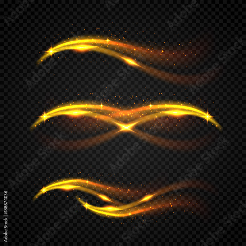 Glittering wave. Vector golden sparkling on black background.