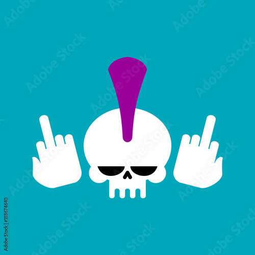 Punk skull with mohawk and fuck. head of skeleton. Vector illustration