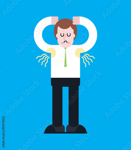 Smell of sweat. Smelly armpit. Stink. Man Close nose. Guy Stubs. Vector illustration