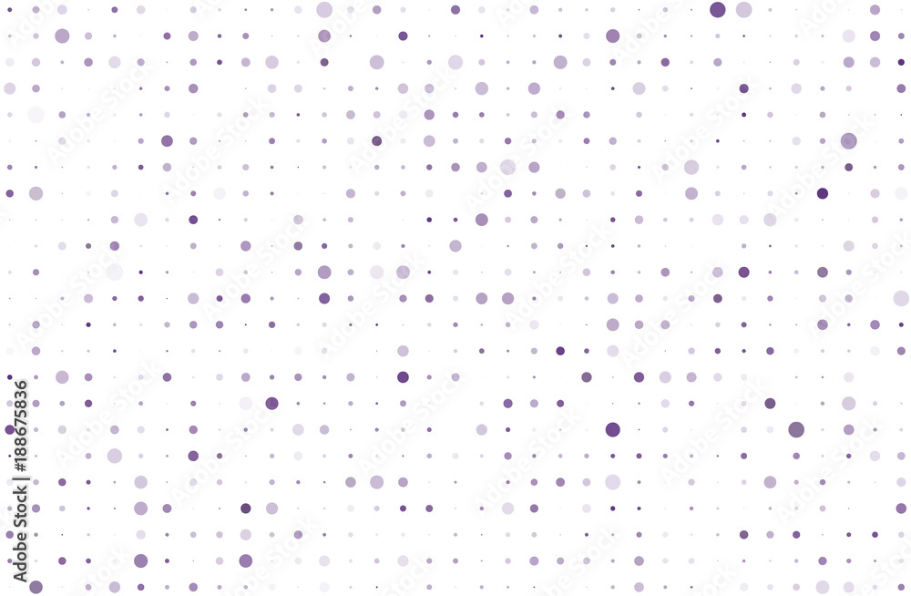 Dotted background with circles, dots, point different size, scale. Halftone pattern Vector illustration  Violet, purple color