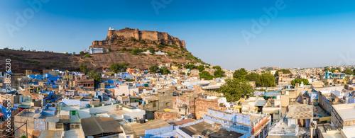 Panoramic rooftop view over the blue city of Jodhpur and Fort Mehrangarh, Rajasthan © schame87