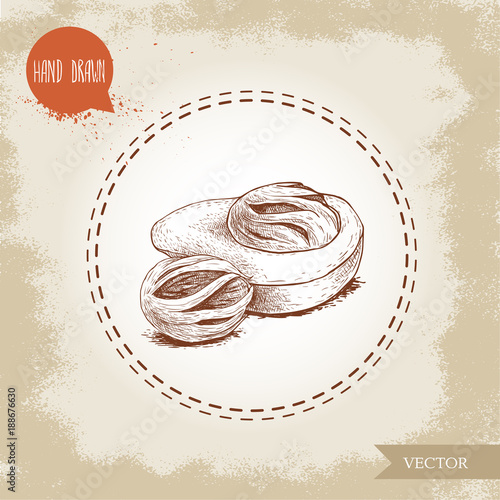 Hand drawn sketch style fresh nutmeg mace fruits composition. Spice and condiment vector illustration isolated on old background. Flavor and oriental medicine picture.
