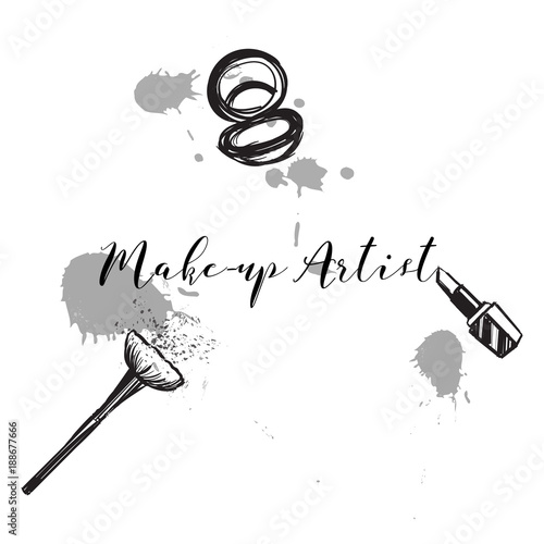 Beauty concept. Makeup artist fashion logo. Lettering fashion illustration.