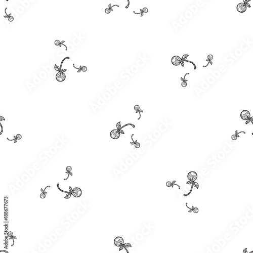 Cherry black simple silhouette vector seamless pattern. Black fruit stylish texture. Design for fabrics, textiles, paper, wallpaper, web. Floral ornament. Black and white