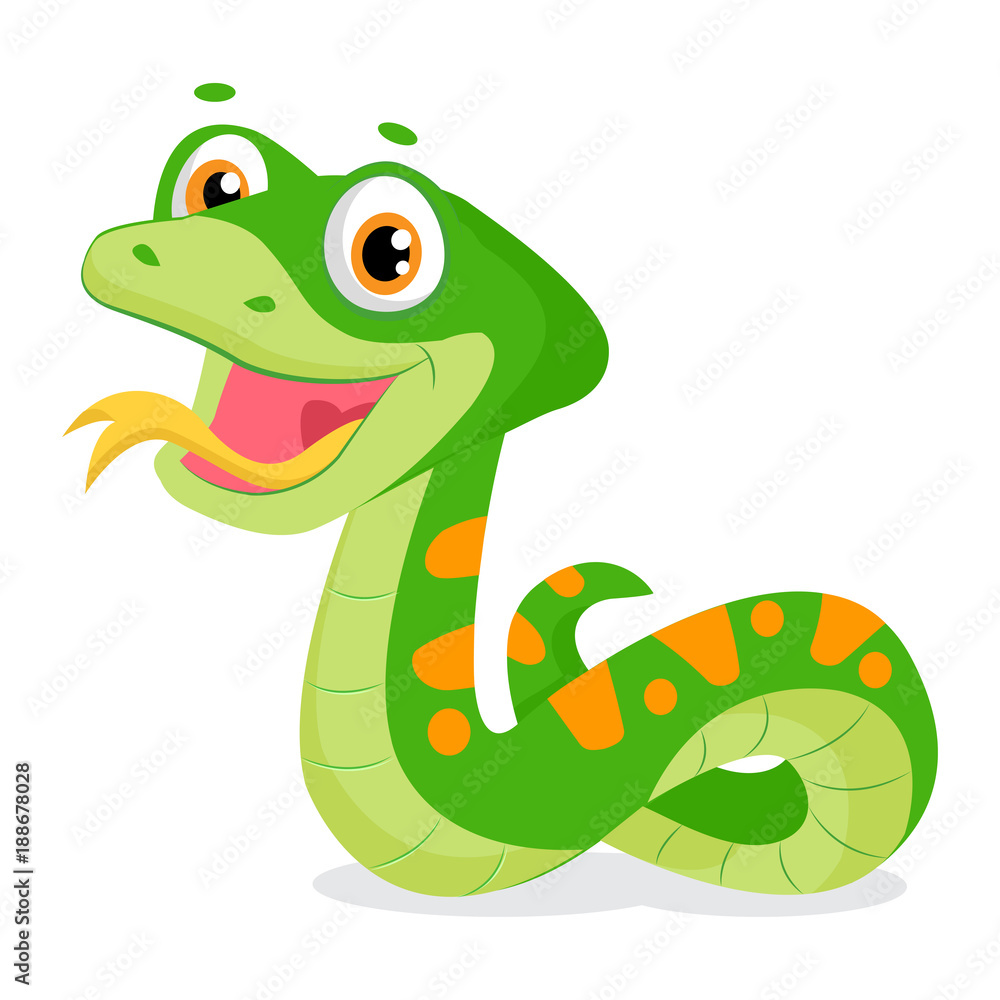 Cartoon Cute Green Smiles Snake Vector Animal Illustration. Cartoon Vector Reptile Isolated On White Background. Non Venomous Snake. Cartoon Cute Green Smiles Snake Vector Animal Illustration. Cartoon Vector Reptile Isolated On White Background. Non Venomous Snake.