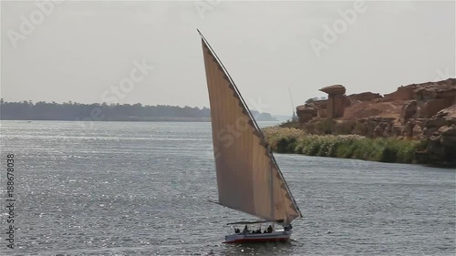 Felucca In Full Sail; View From Boat; River Nile, Egypt