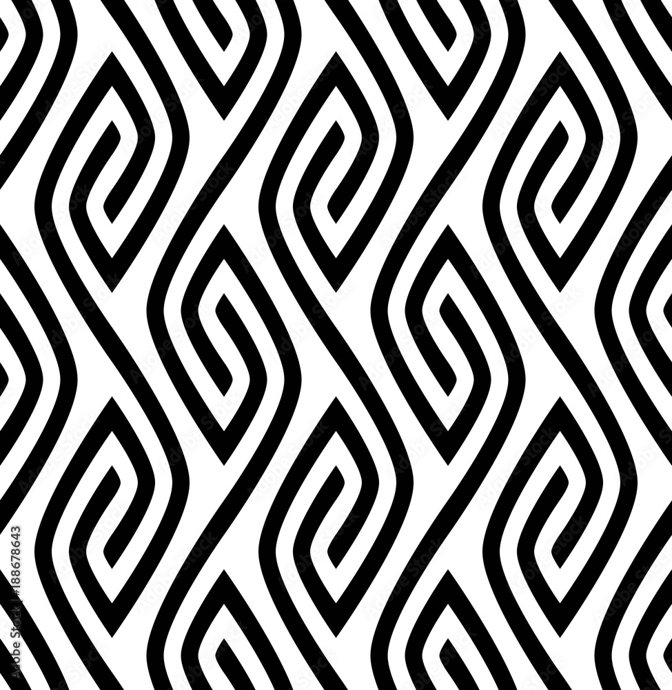 Vector seamless texture. Modern abstract background. Repeating monochrome pattern with figures of curved lines.