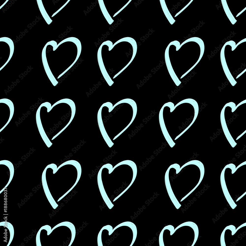 Blue hearts on black background. Seamless pattern. Valentine's Day concept.