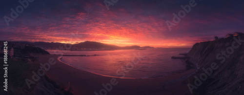 Panorama of Arrigunaga beach in Getxo at sunset © mimadeo