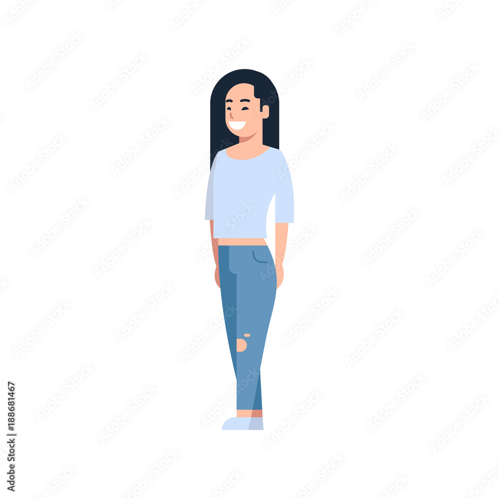 Young Asian Woman Chinese Or Japanese Female Wearing Modern Casual Clothes Full Length Isolated Vector Illustration Young Asian Woman Chinese Or Japanese Female Wearing Modern Casual Clothes Full Length Isolated Vector Illustration