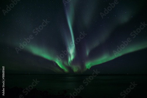 Norwegen   Polarlichter  Hauklandbeach auf den Lofoten