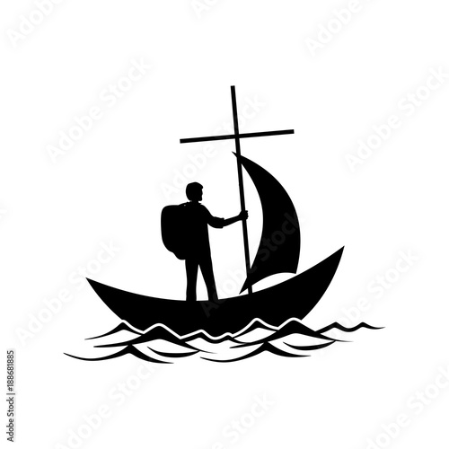 Christian illustration. The follower of Jesus Christ floats in the boat of faith
