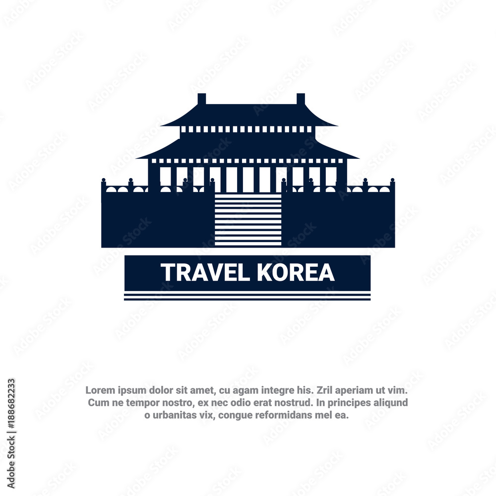 Travel To Korea Seoul Famous Landmark South Korean Palace Icon Vector Illustration