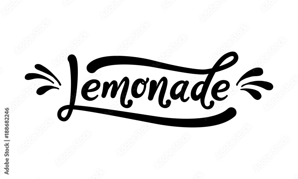 Lemonade word lettering. Black text on white background. Summer fresh