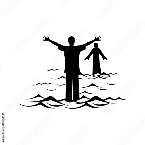 Wallpaper Mural Christian illustration. A man walks the water towards Jesus Christ Torontodigital.ca