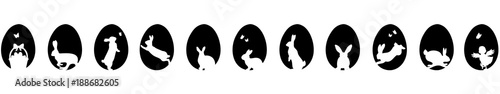 Easter eggs with silhouettes icon banner black