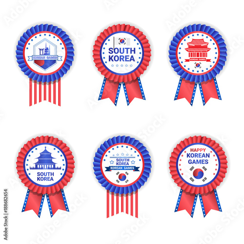 Canvas Print South Korea Games MedalS Set Template Isolated On White Background Decorated Wit