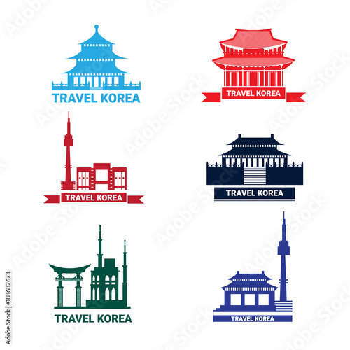 Travel To Korea Icons Set, Collection Of Silhouette Seoul Landmarks South Korean Palace And Temple Vector Illustration
