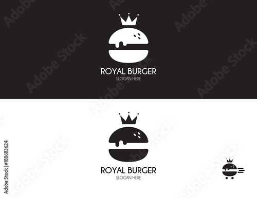 Burger logo design. Royal hamburger of flat style. Fast food icon.