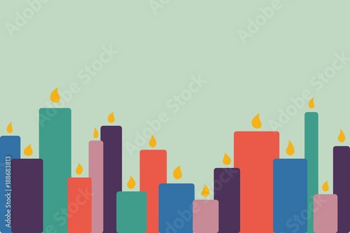 A number of burning wax candles. Abstract colorfull vector illustration.