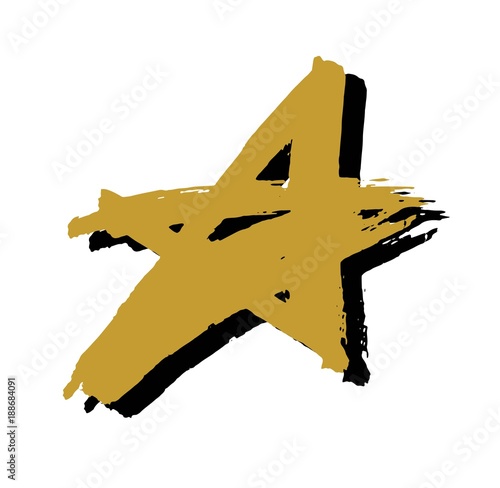 Star. Hand drawn paint object for design use. Abstract brush drawing. Vector art illustration grunge star