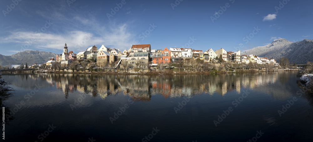 panorama cityscape frohnleiten on the river mur in styria,austria
