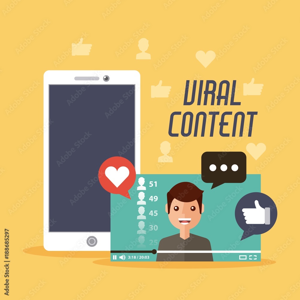 viral content mobile video like love comment vector illustration viral content mobile video like love comment vector illustration