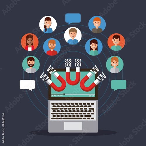 viral content magnetic attraction people communication vector illustration