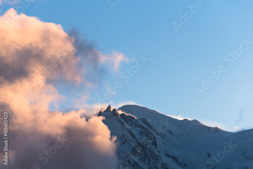 Storm approaching Aiguille du Midi and Mont Blanc in winter