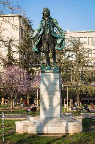 Belgrade, Serbia March 02, 2016: The monument to Dositej Obradovic is located in the Academy Park, Belgrade, Serbia.Obradović was Serbian writer, educator and the reformer. photo