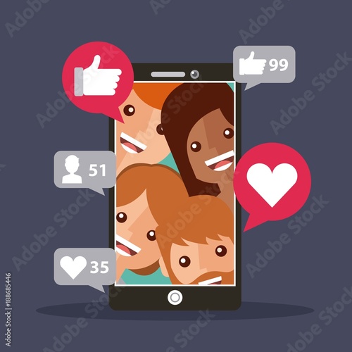mobile phone followers view likes content vector illustration