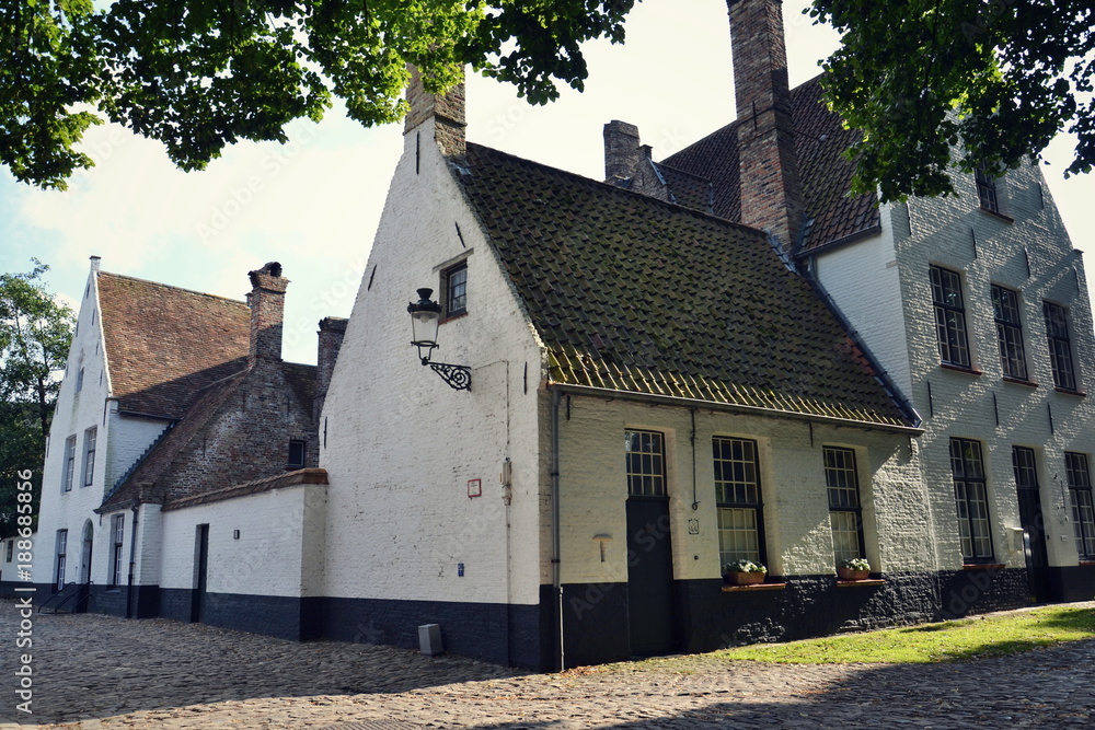 Fototapeta premium Houses in Princely Beguinage Ten Wijngaerde complex in Bruges, Belgium