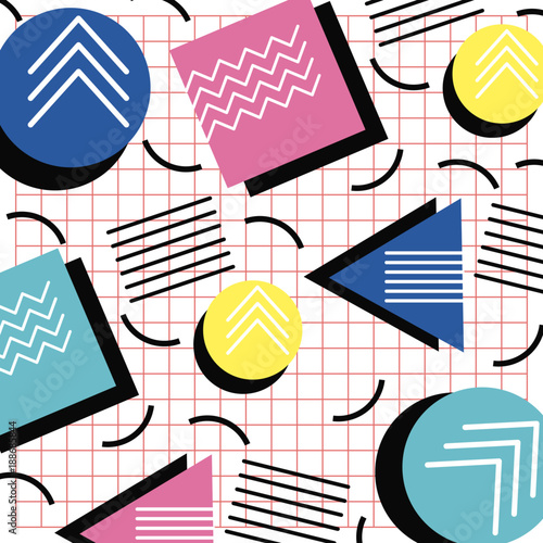 memphis style pattern triangle circle and square grid design vector illustration