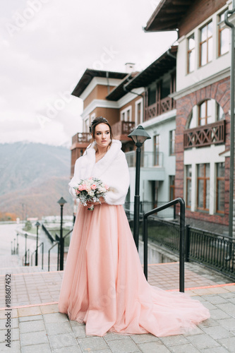 modern wedding in the mountains in Sochi and the sea, a wedding in a European style by car. © pavelvozmischev