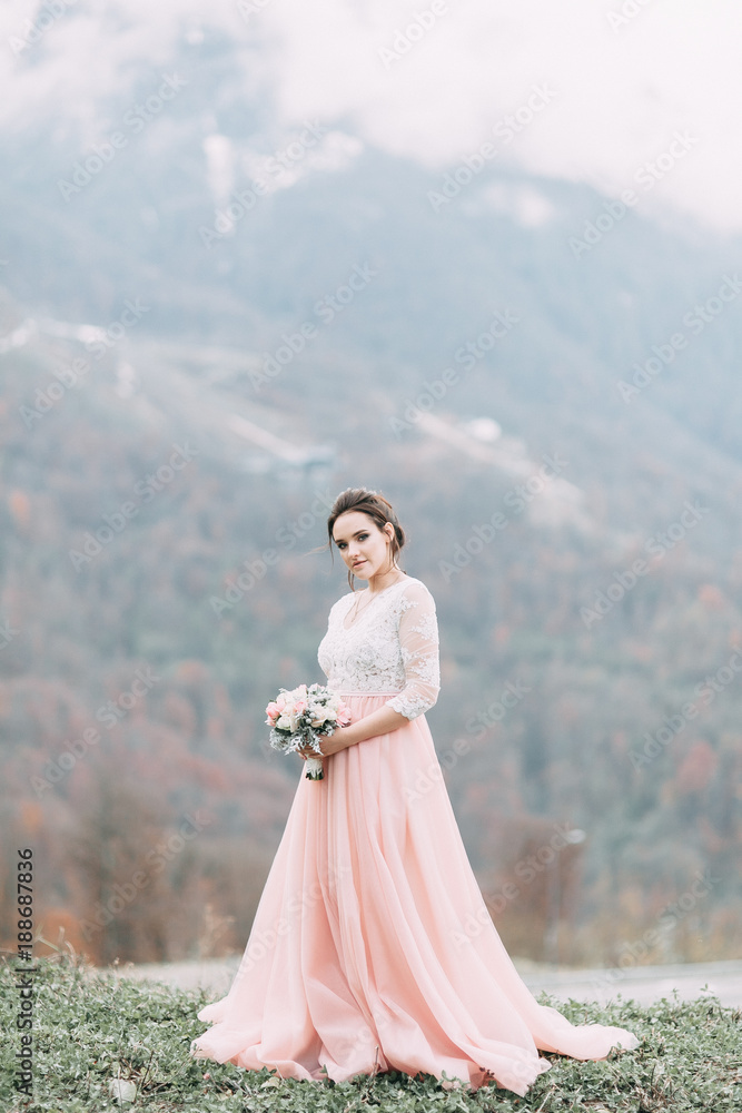 modern wedding in the mountains in Sochi and the sea, a wedding in a European style by car.