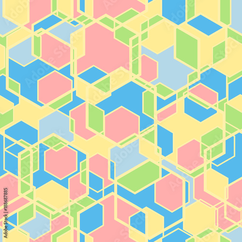Hexagon Seamless Pattern . Vector Background in blue color.