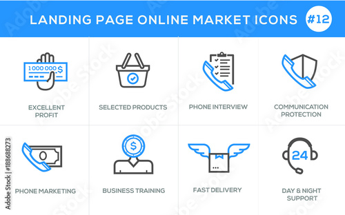 Flat line design concept icons for online shopping, website banner and landing page