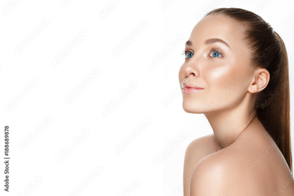 Beautiful woman portrait with nude make up. Beautiful woman portrait with nude make up.