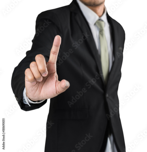 businessman hand pushing blank screen